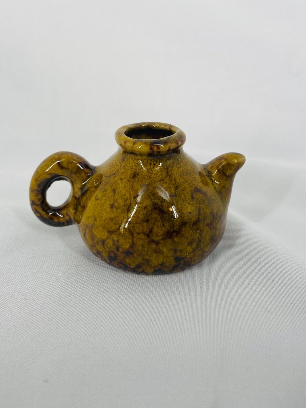 Brown Small Ceramic Tea Pot Style Ink Holder or Garden Pot